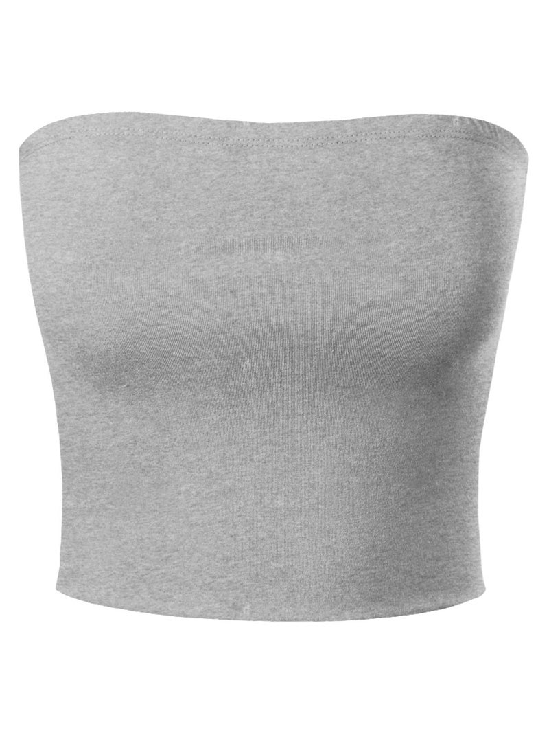 MixMatchy Women's Strapless Tube Tops Basic Bandeau Crop Sleeveless Backless Casual Sexy Going Out Summer 2025 Heather Grey S - Image 1